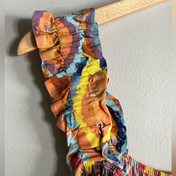 Jodifl Multicolor Abstract Print Ruffle Strap Boho Mini Dress Size Large - Picture 3 of 6